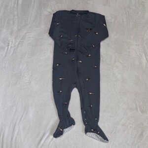 (2 for $10) PEKKLE Footed One-Piece  sleeper - blue with Plane Print